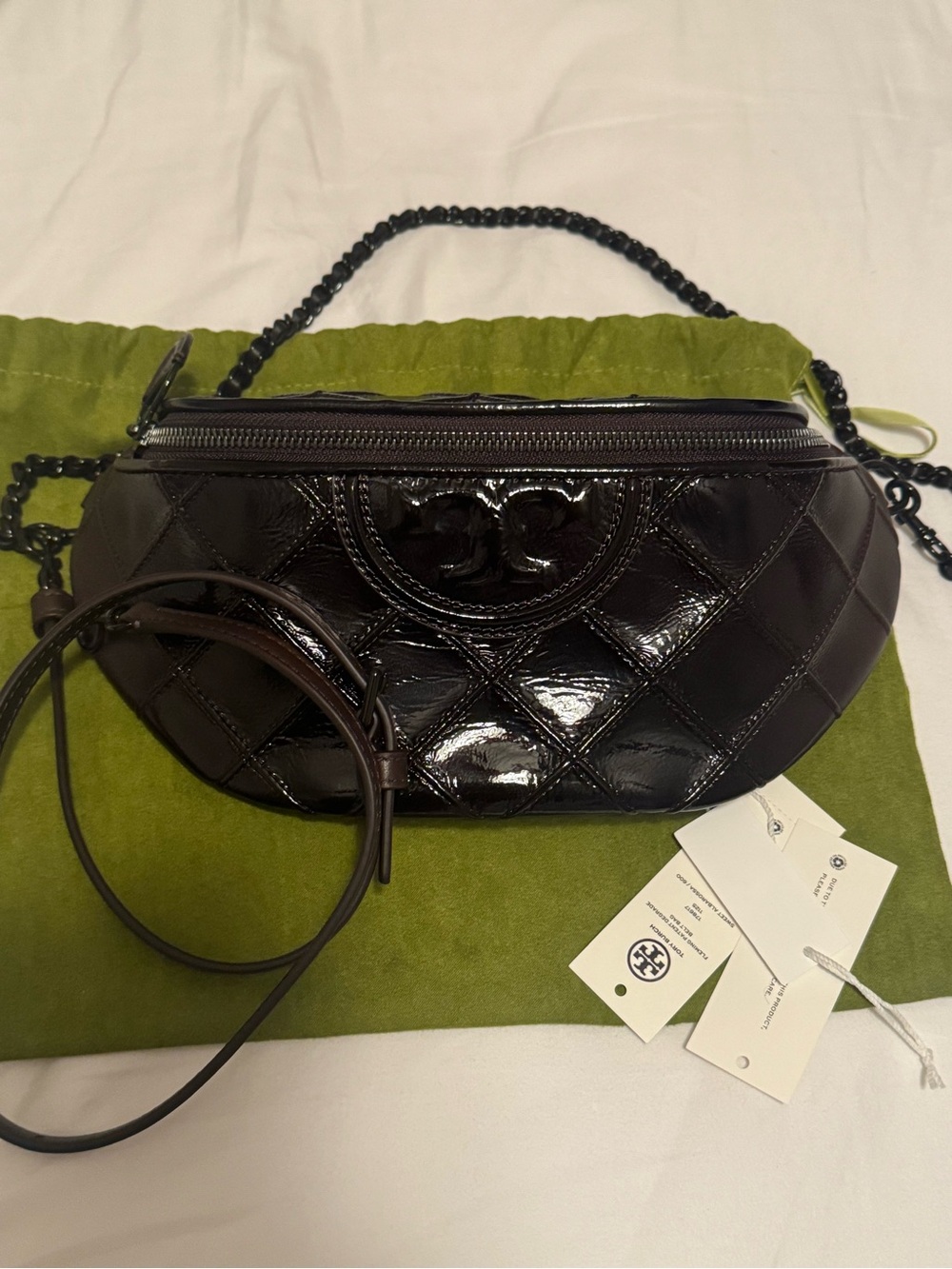 Tory Burch Black Patent Quilted Crossbody Baguette (belt bag)